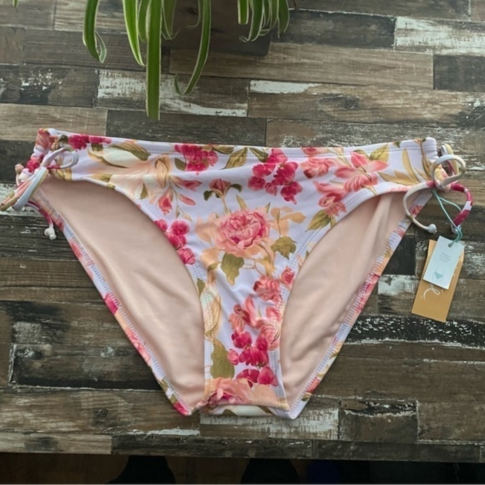NWT Keyhole Hipster Medium Coverage Floral Bikini Bottom Kona Sol XL (16-18)